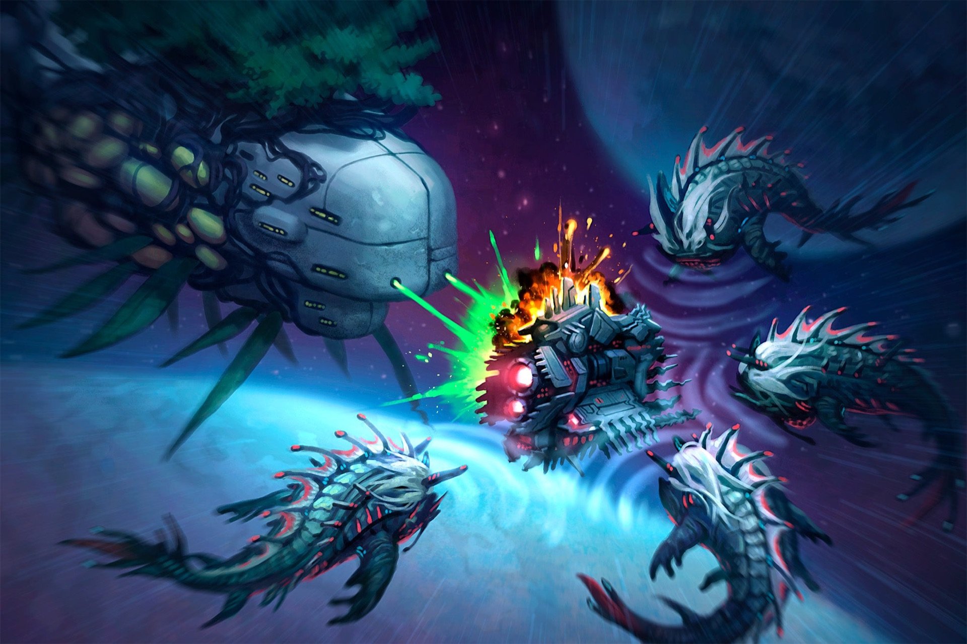 Hellknight ve Xenowarden uzay gemilerinin savaşı çizimi
