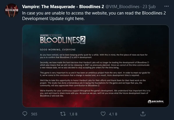 Vampire: The Masquerade Bloodlines 2 - Süresiz Ertelendi görseli 1