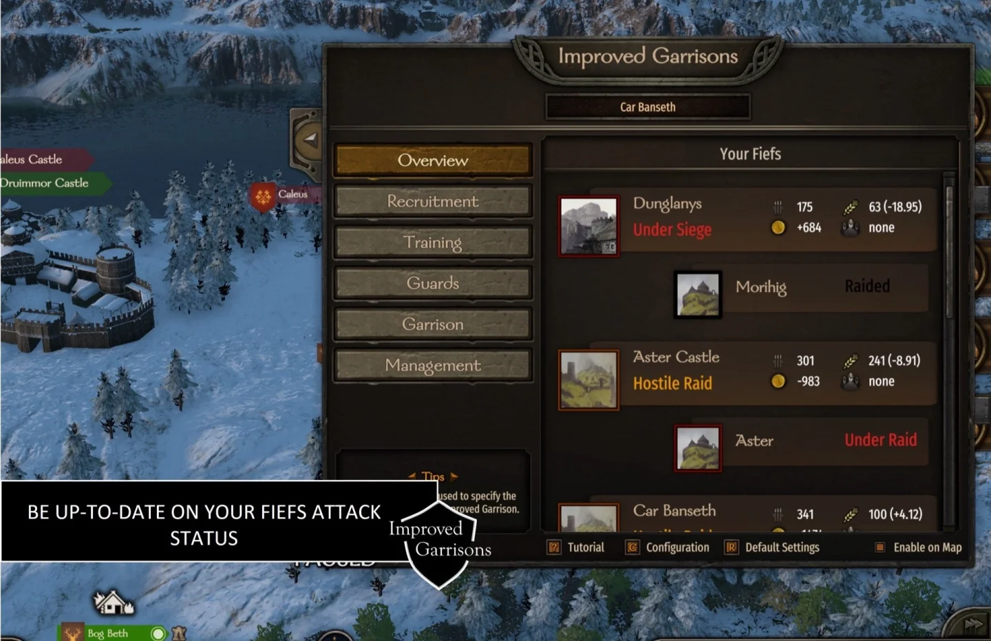 Bannerlord Improved Garrisons modu garnizon arayüzü