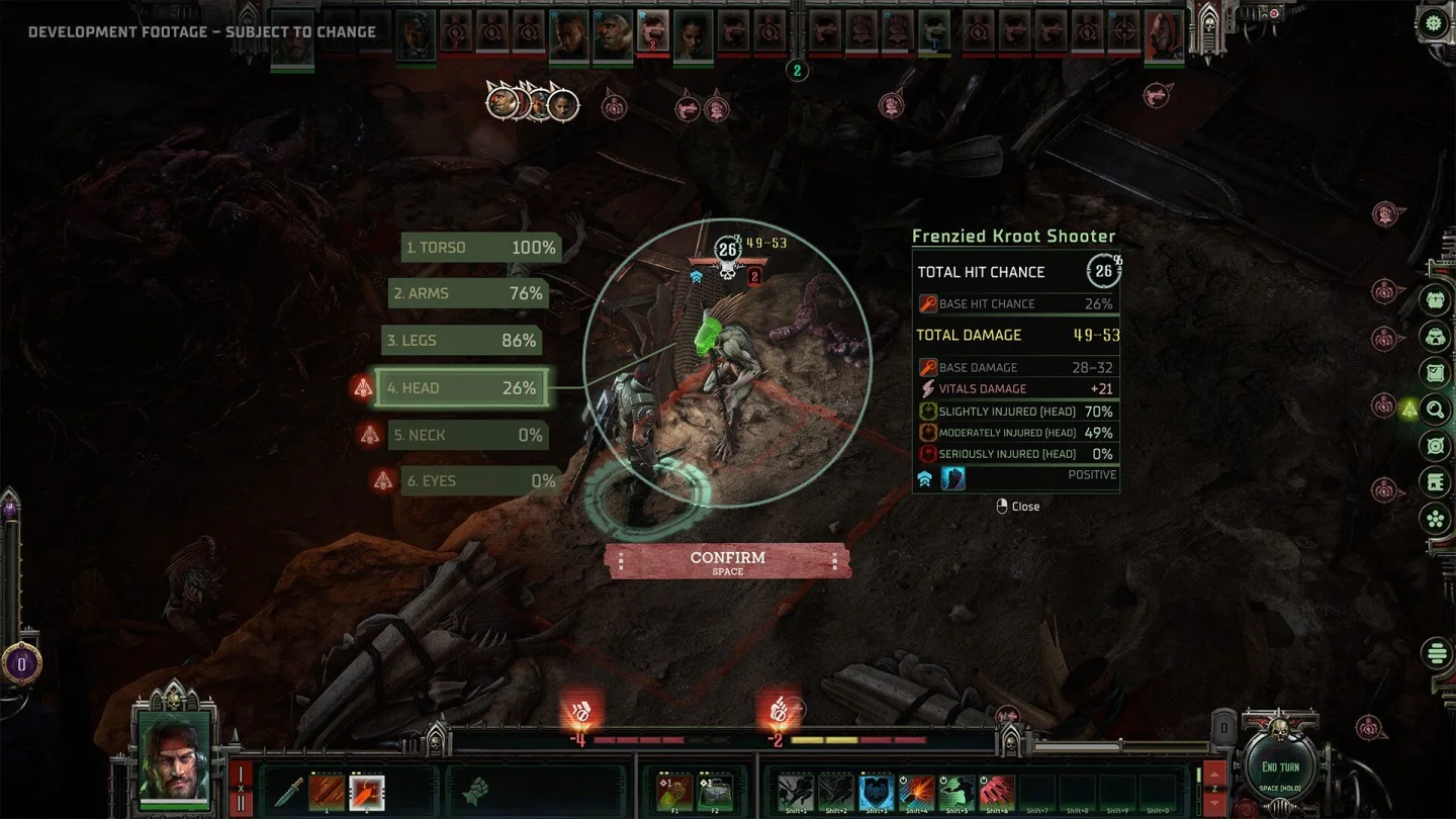 Dark Heresy sıra tabanlı savaşta vücut bölgesi hedefleme arayüzü