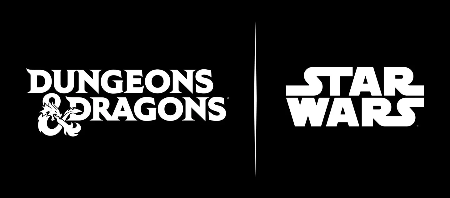Dungeons & Dragons ve Star Wars logolarının yan yana yer aldığı resmi ortaklık görseli