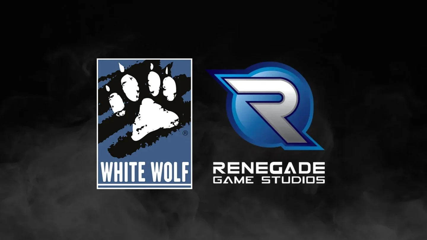 White Wolf ve Renegade Game Studios logoları, World of Darkness ortaklığının sona ermesi