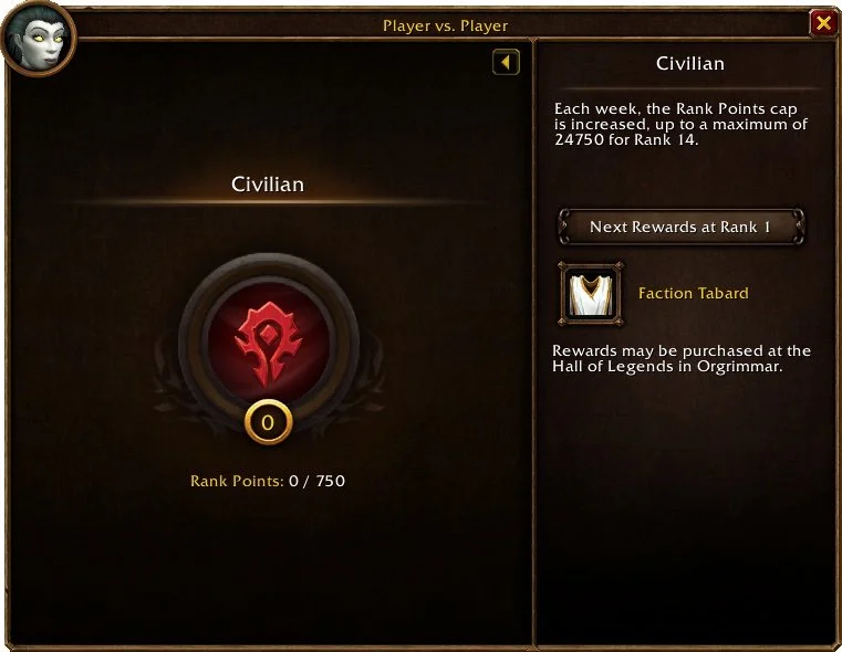 World of Warcraft: Forever PvP rütbe paneli